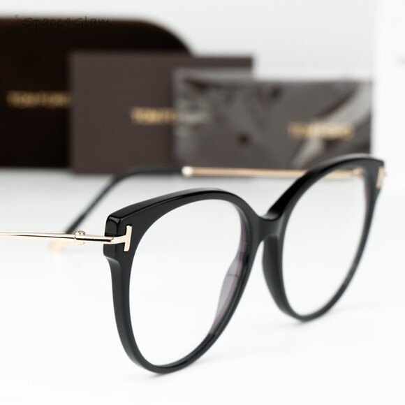 Tom Ford Women Eyeglasses Black Rose Gold Blue Light Block Round FT5770 001 NEW main image 7